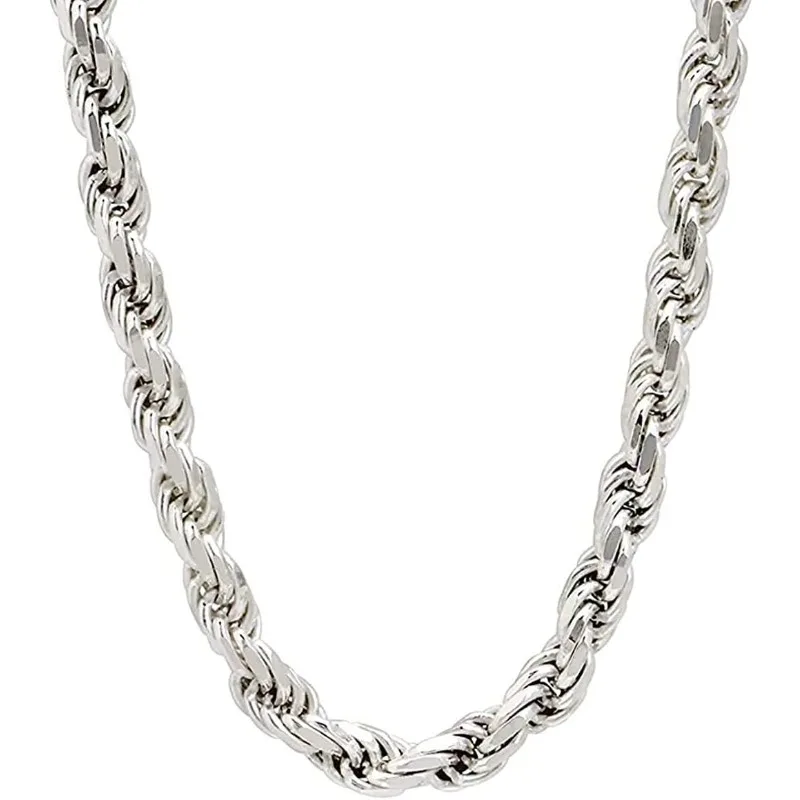 Sterling Silver 6mm Solid Italian Rope Diamond Cut Twist Link Chain Necklace with Gift Box for Men & Women - Made in Italy