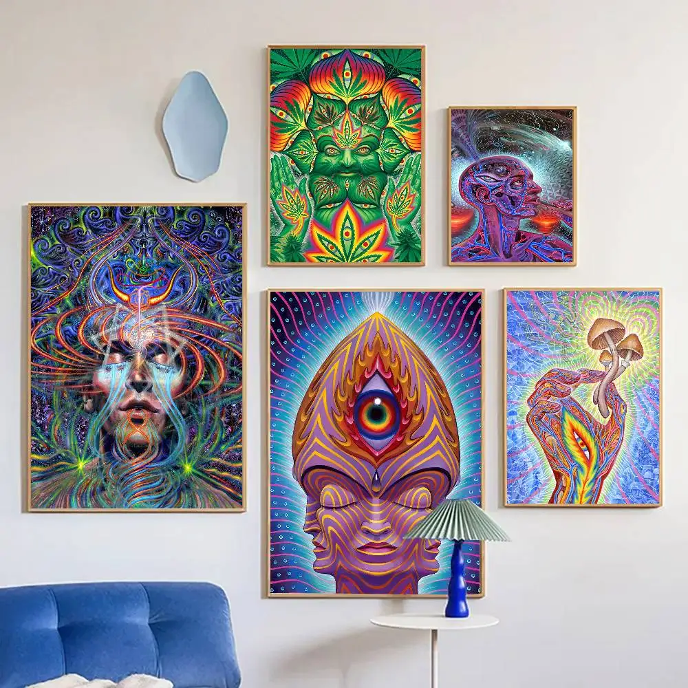 Abstract Alex Grey Trippy Psychedelic Classic Poster Self-adhesive Art Room Entrance Restaurant Wall Decor Art Painting