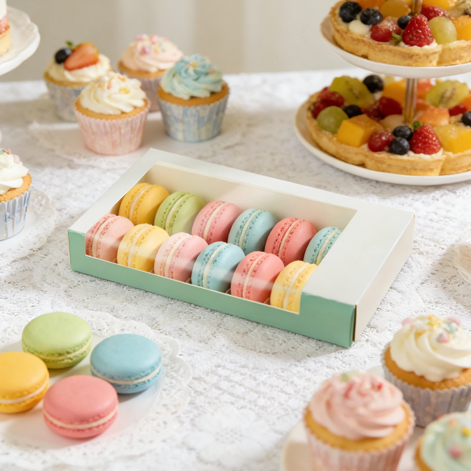 Cajas de pastel verdes de calidad alimentaria con ventana transparente para postres, repostería, dulces, chocolates, caja de regalo de boda, caja de embalaje para magdalenas