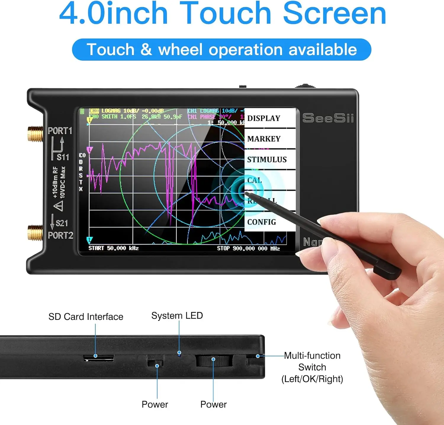 SeeSii Upgraded NanoVNA-H4 10KHz-1.5GHz Vector Network Analyzer for Measuring S Parameters HF VHF UHF SWR, Phase, Smith Chart