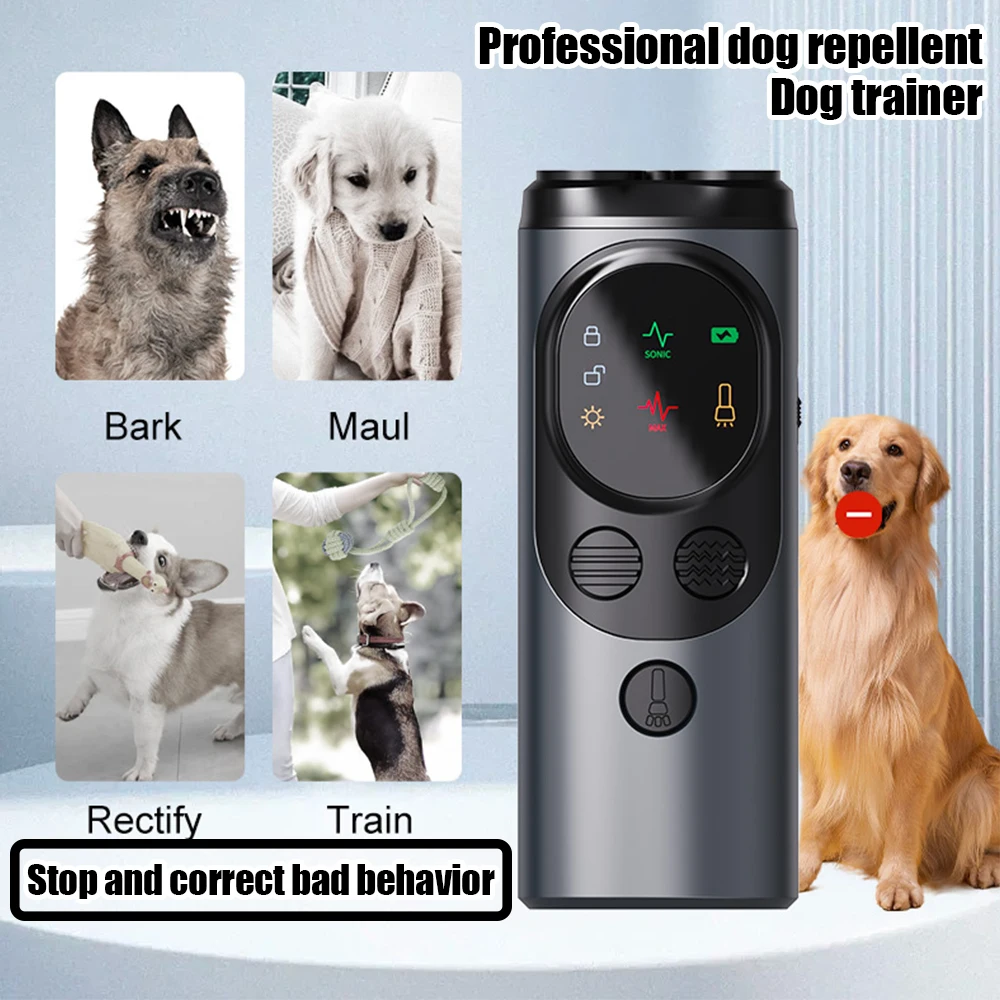 Dispositivo ultrasónico antiladridos 5 en 1, repelente ultrasónico de alta potencia para perros, dispositivo de entrenamiento de perros sin dolor seguro y recargable