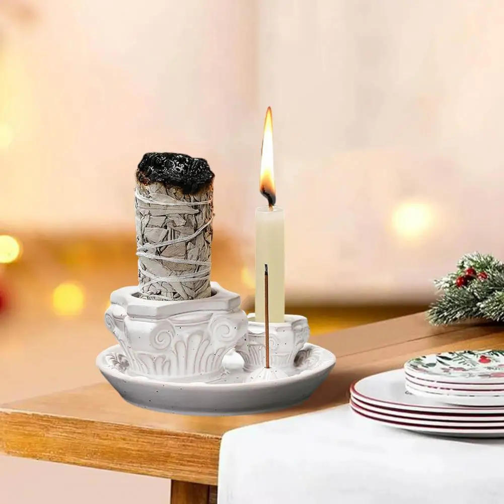 Tempat Lilin dengan Penangkap Abu Keramik Tempat Tongkat Palo Santo untuk Meditasi Dekorasi Ruang Yoga Buatan Tangan Pembakar Dupa Salvia