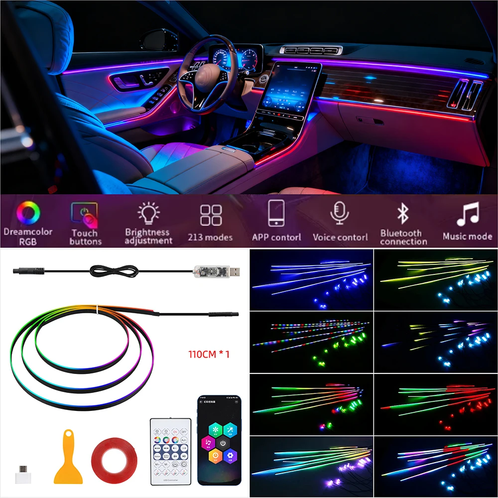 

USB 5V APP Control Car Ambient Lights for Tesla Model For 110/140CM Car LED Acrylic Light Strip RGB Symphony Atmosphere LED 2812