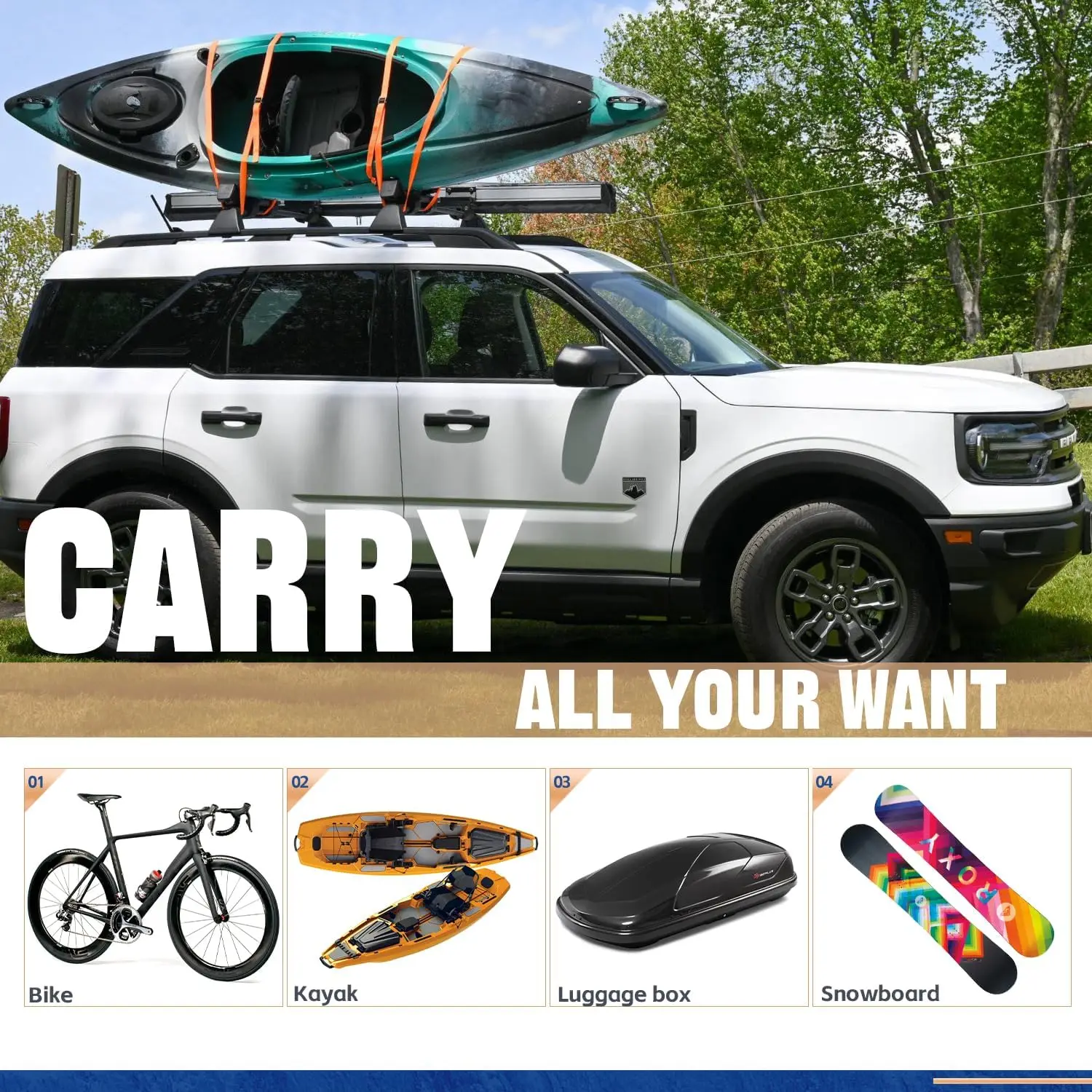 قضبان متقاطعة تناسب Ford Bronco Sport الإصدار الأول 2021 والبنك الخارجي 2022 2023 2024 2025 & Badlands 2021 2022 2023 2024 2025 O