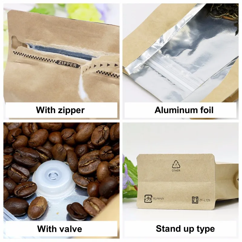 StoBag 20pcs Coffee Beans Packaging Bag with Valve Aluminum Foil Sealed for Powder Food Nuts Storage Stand Up Reusable Pouches