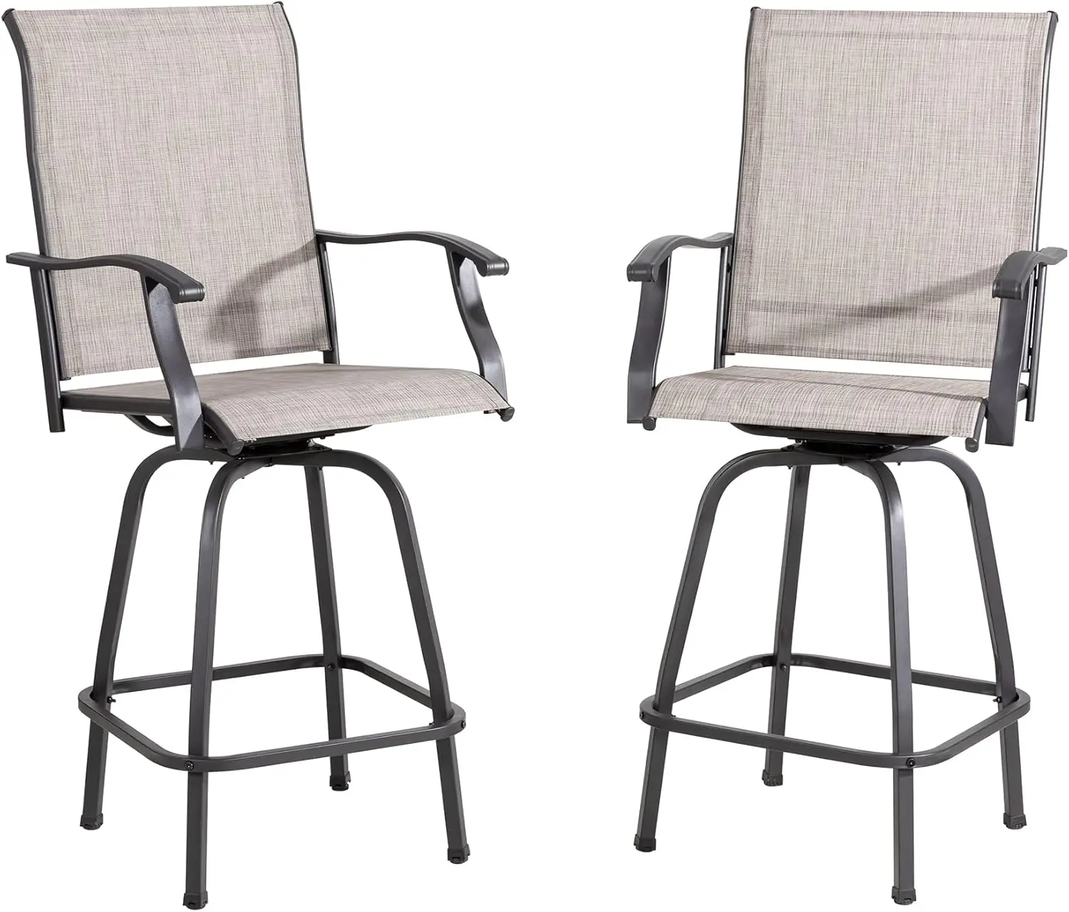 2 Piece Patio Swivel Bar Chairs, All Weather Metal Textile High Swivel Bar Stools Chairs, Outdoor High Top Bistro Set