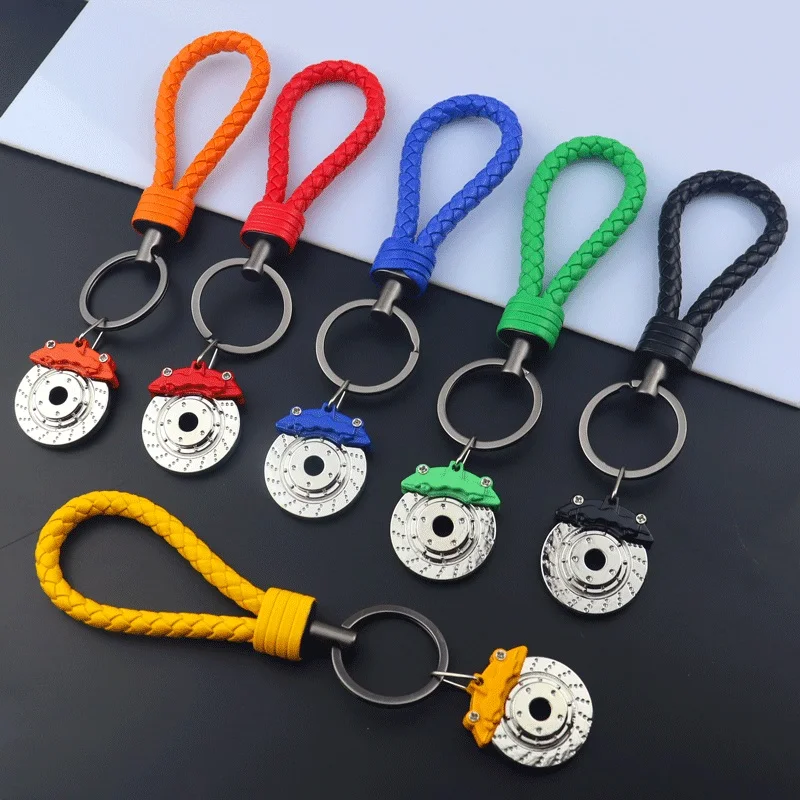 Wheel Rim Keychain Metal Racing Brake Disc Keyring With Braided Rope Car Motorcycle Key Chain Souvenir Buckle Bag Pendant Gift