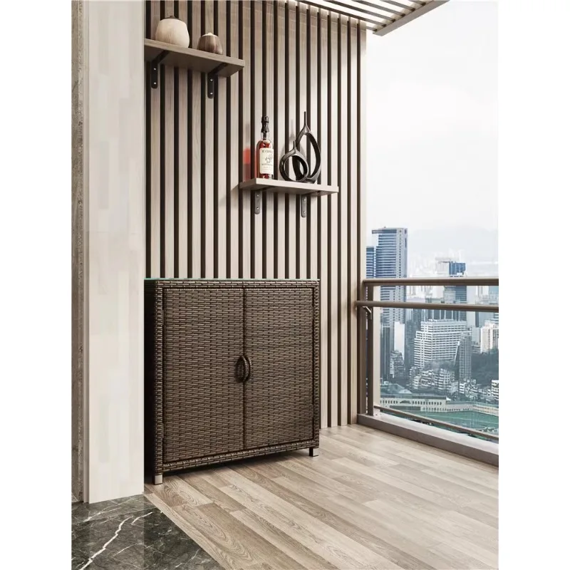 Rattan woven outdoor balcony storage locker, special storage cabinet for sundries, rainproof and sunscreen, large household spac