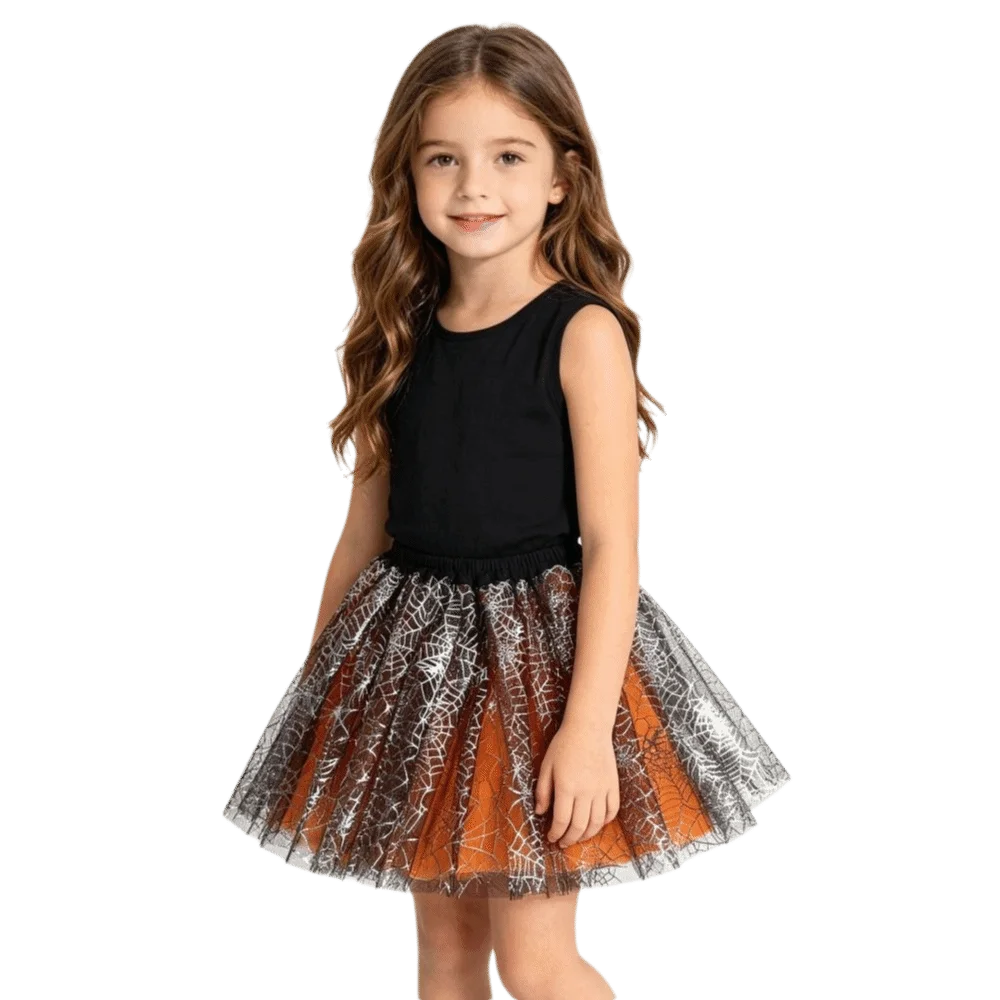 Mesh Kids Tutu Skirt Puffy Pom Pom Girls Mesh Puffy Skirt Short Length with Lamp Beads Kids Pom Pom Skirt Girls Costume
