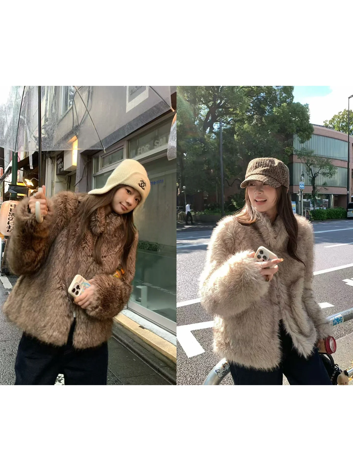 

Women's ort Fur Coat Small Stand Collar Eco-friendly Leather Autumn Winter Outerwear Casual Sle Straight Cut Polyester Fiber