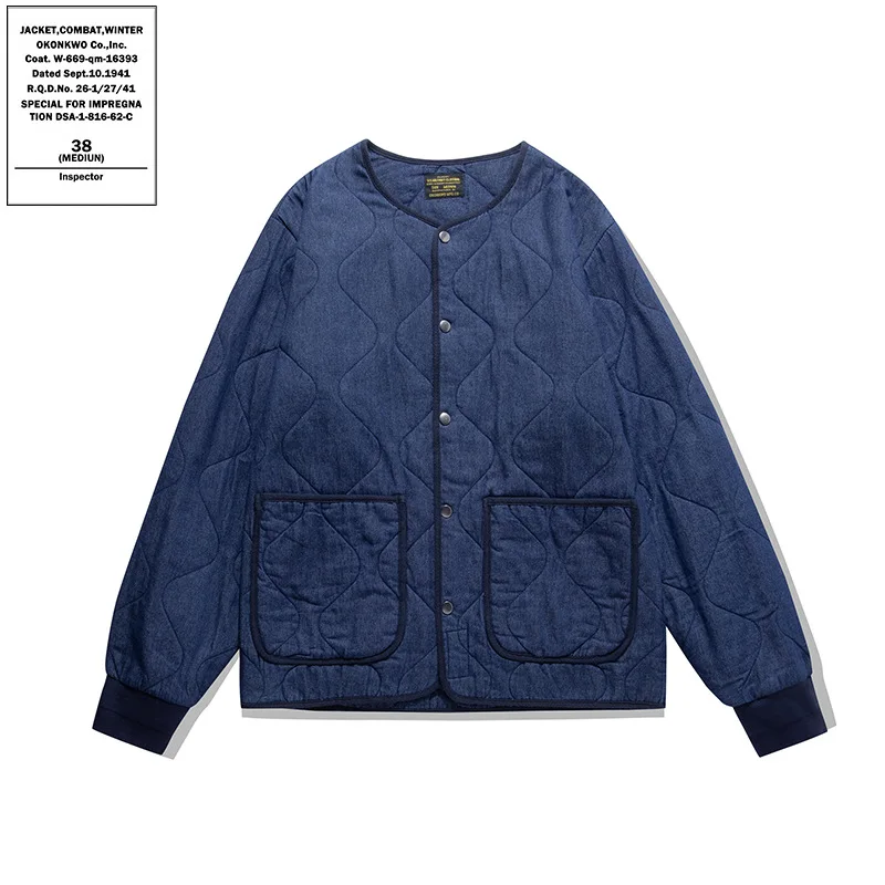 

OKONKWO Men's Jackets Multi-Pocket Quilted Jacket Quilted Denim Jacket Men Ami Khaki