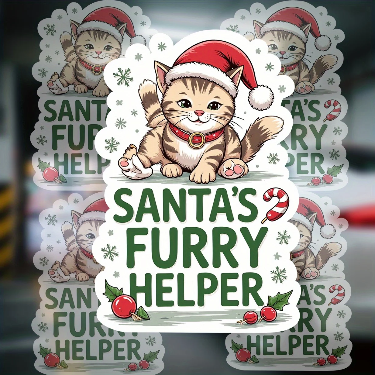 

3PCS Christmas Cat Stickers Waterproof Vinyl Reflective Decal Auto Motorcycle Bumper Window Holiday Gift