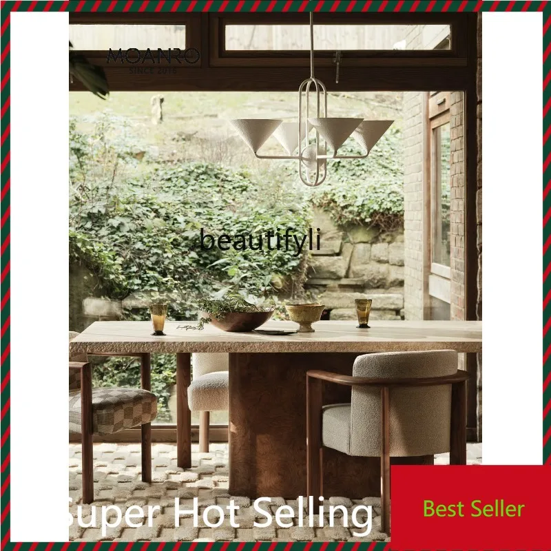 B132 Travertine medieval dining table household rectangular light luxury modern French natural marble