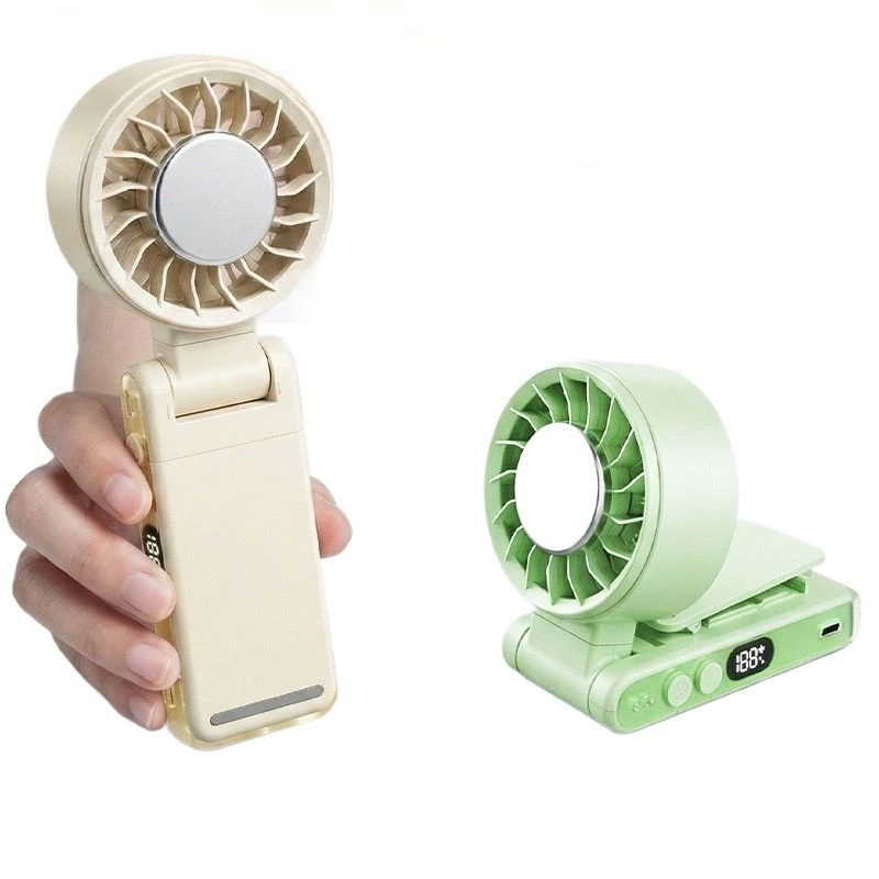 Portable Handheld Fan Ice Compress Digital Display Hanging Neck Small Fan Umbrella Clip Hanging Waist Foldable Outdoor Small Fan
