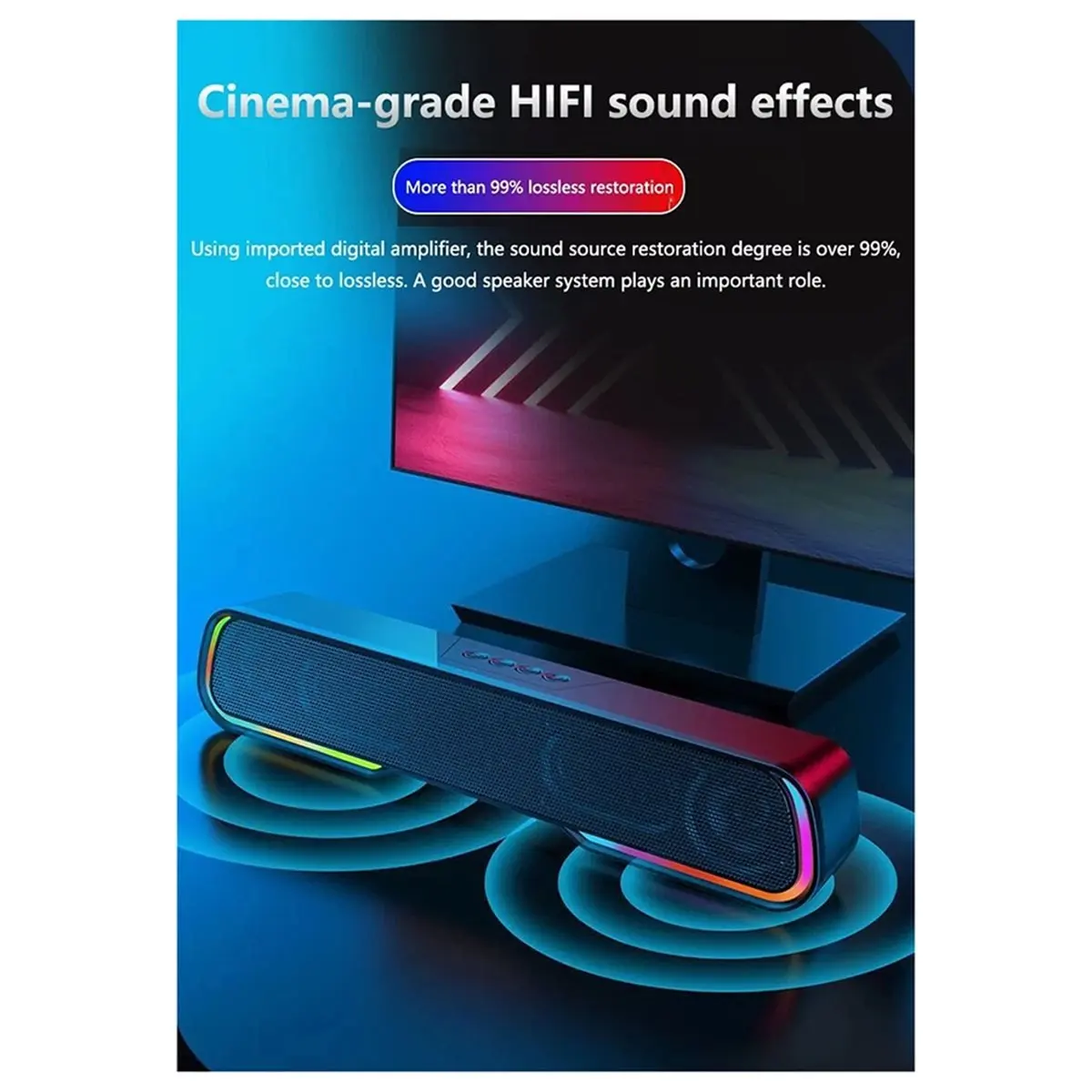 Stable- Wireless Bluetooth Subwoofer Surround Sound Bar Speaker System Music Player for Laptop Cellphones TV Home Theater