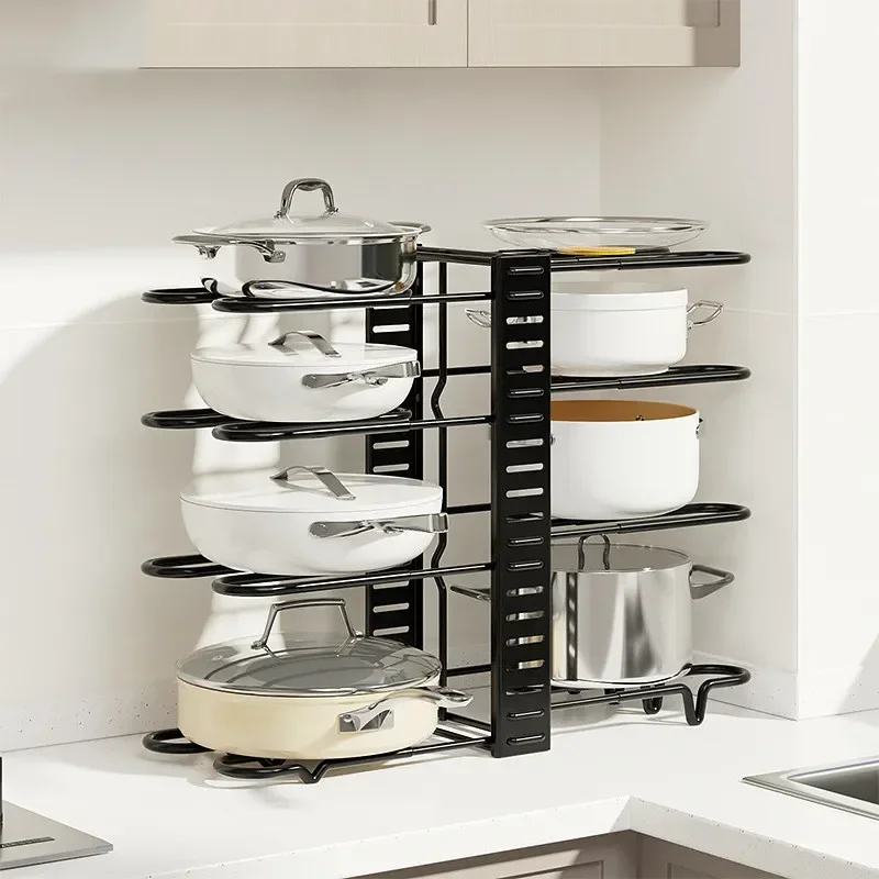 

Multilayer Kitchen Metal Foldable Shelving Countertop Vegetable and Fruit Rack Sink Cookware Pan Rice Cooker Pot Cover Organizer