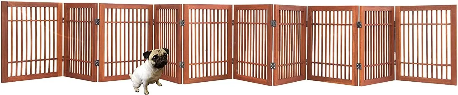 Pet Dog Gate Strong and Durable Freestanding Folding Hardwood Portable Wooden Fence Indoors or Outdoors