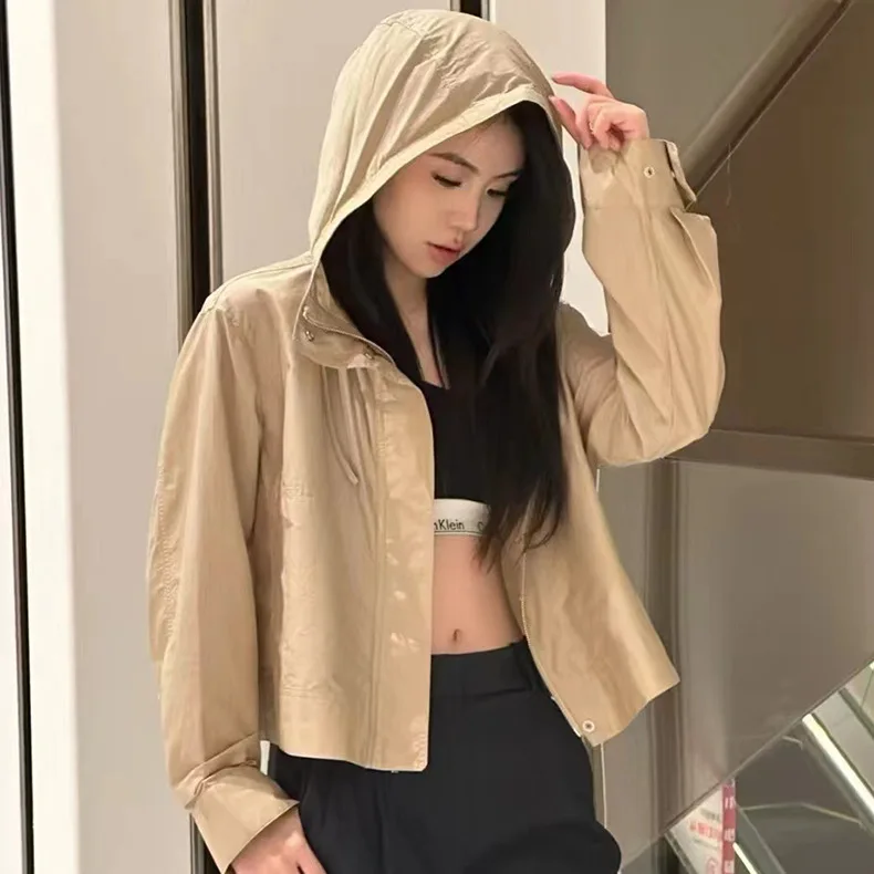 

Coat for Women 2024 New Autumn Winter Zipper Fly Loose Casual Solid Color Long Sleeve Hooded Jackets