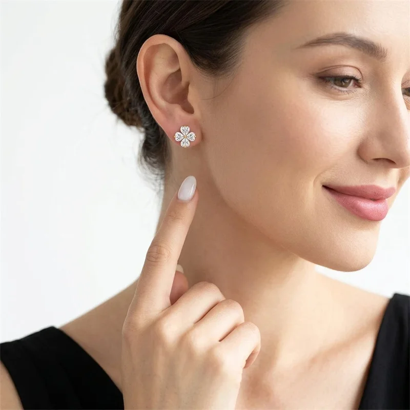 ZFSILVER Classic Clover Heart Earrings Charms 925 Sterling Silver Moissanite Party Women's Fashion Jewelry Accessory Gift E17922