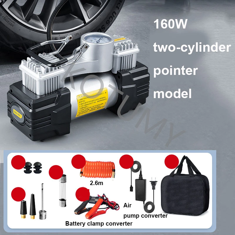 Car Mounted Air pump 12V Dual Cylinder Portable Car Air Compressor High-Pressure 100W 160W 180W Tire Automatic Inflation Pump