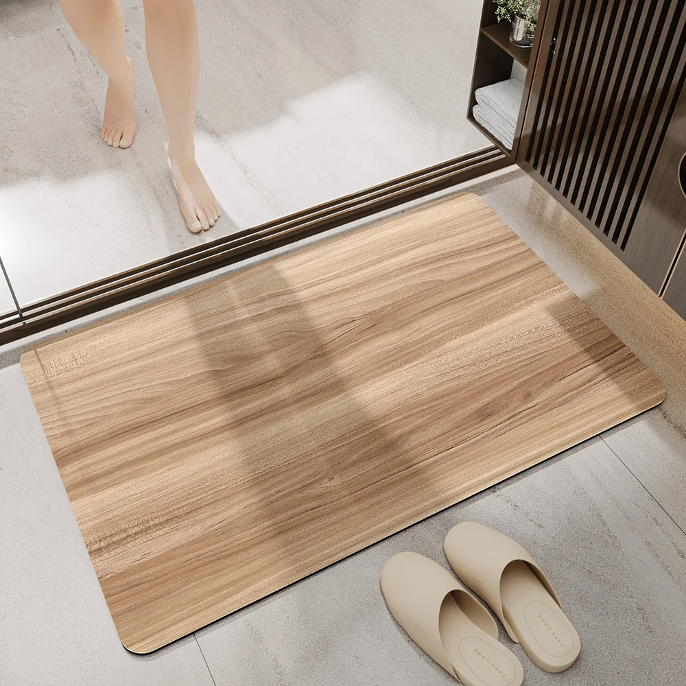 VIKAMA Simple Imitation Wood Grain Home Bathroom Black Strong Absorbent Quick Drying Mat Non-Slip And Dirt Resistant Home Decor
