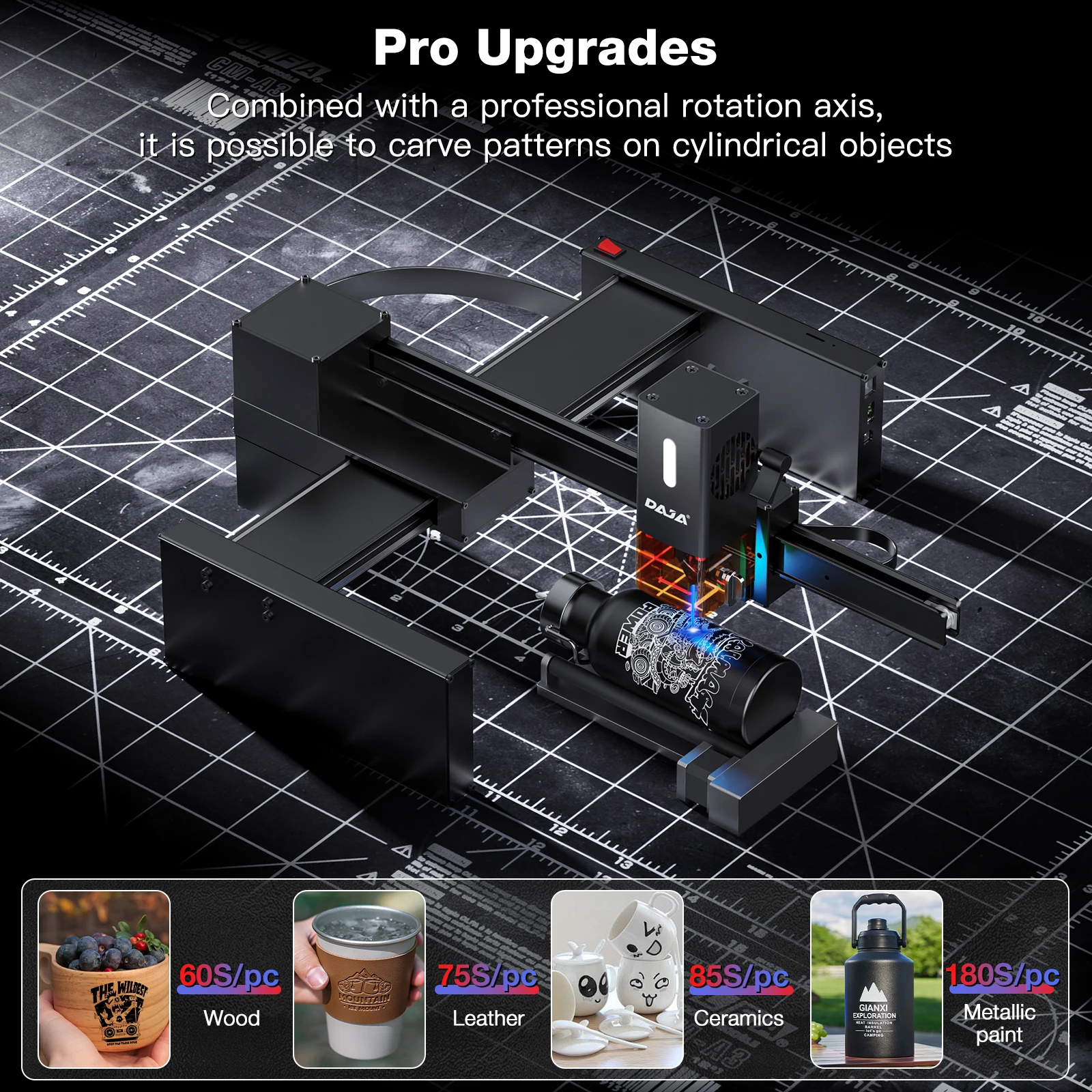 Imagem -05 - Daja Dj7 Gravador a Laser Portátil Faça Você Mesmo Máquina de Gravura para Metal Pintado Couro Madeira Vidro Plástico Cnc Cortador a Laser e Rolo