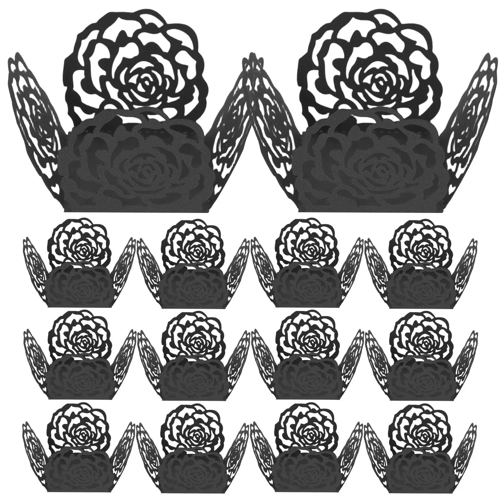 

50pcs Chocolate Paper Cups Mini Cupcake Wrappers Lace Truffle Holders Black Hollow Rose Design Versatile Use