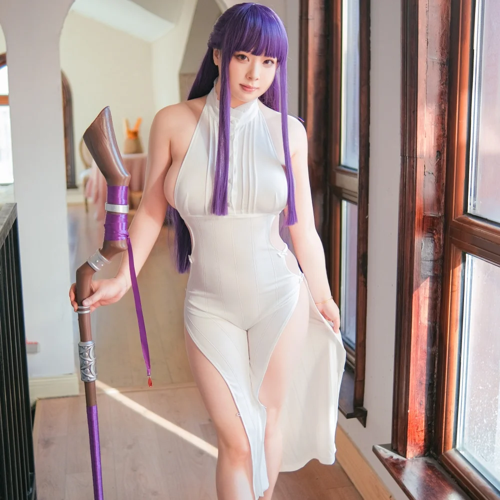 

Frieren At The Funeral Fern Cosplay Costumes Fern Halloween Costumes for Women Fern Sexy White Knit Elastic Dress Anime Cosplay