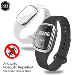 Nueva pulsera repelente de mosquitos ultrasónica, pulsera antimordeduras de mosquitos para interiores y exteriores de verano con reloj de visualización de tiempo