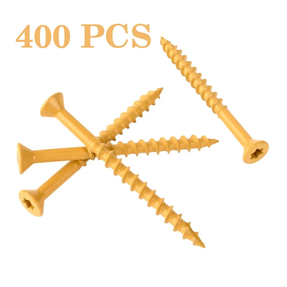 

400PCS ExteriorScrews 10#*3’ T25 Star Torx Drive Flat Head Deck Screws Tan Easy Installation - Ideal for Wood Fastening