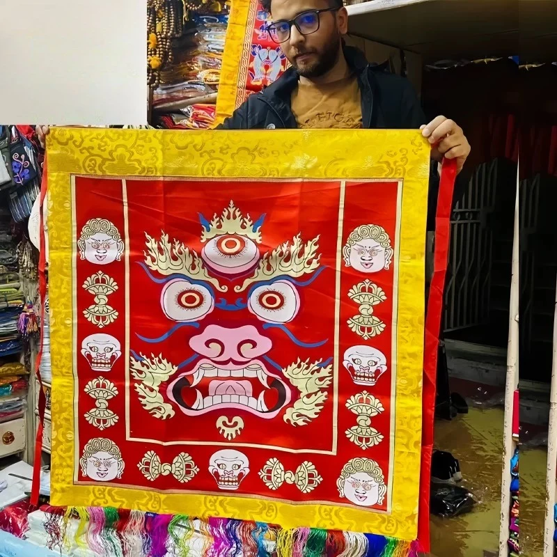 Tibetan Style Gold Mahakala Embroidery Waist Sash Vajra Dance Costume Handmade Ritual Accessory Colorful Tassels Temple Worship