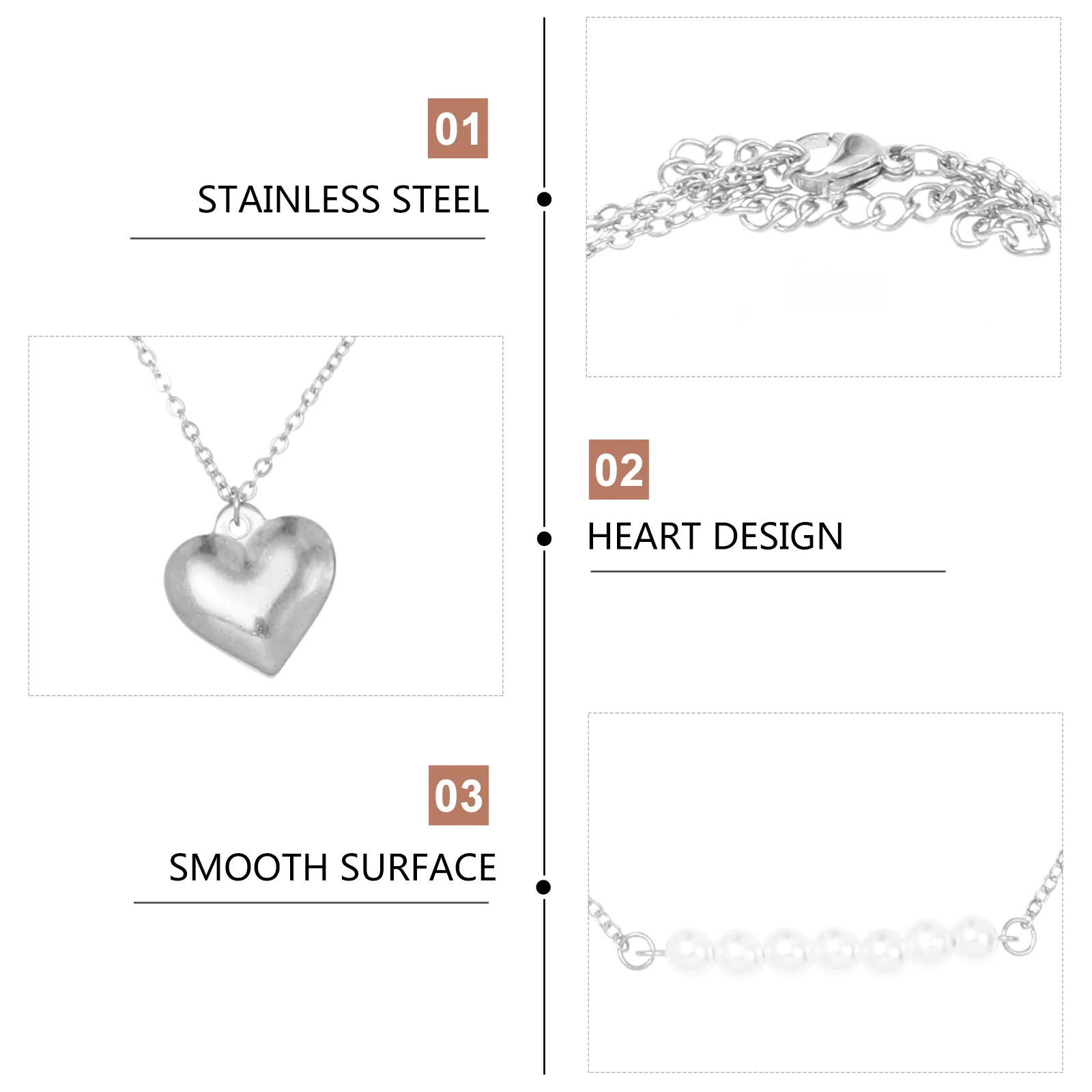 

3 Layer Pearl Heart Clavicle Chain Necklace for Women Stainless Steel Multi Layer Elegant Pendant Jewelry Gift