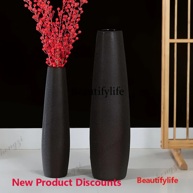 03 black art vase ceramic floor ornament matte texture dried flower arrangement modern creativity