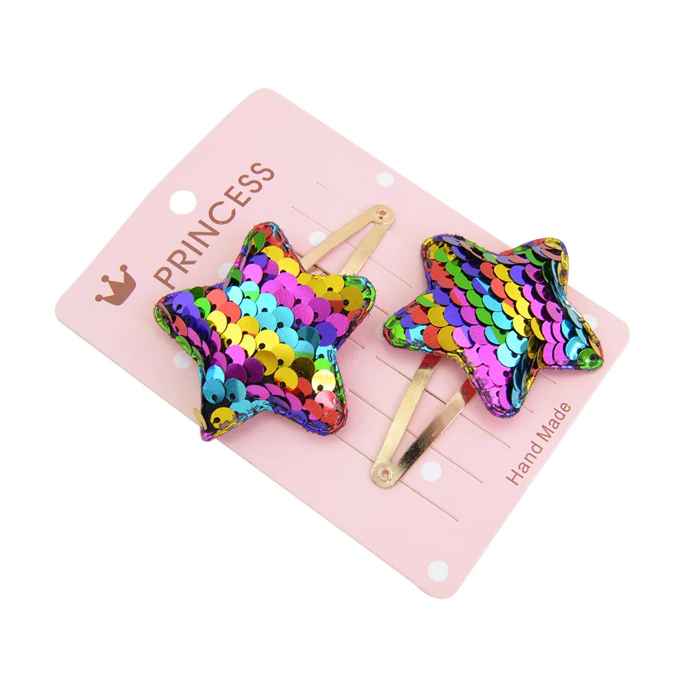 2Pcs/set Sequins Cartoon Love Heart Crown Hair Clips for Girls Handmade Boutique Hairpins Baby Clips Kids Hair Accessories