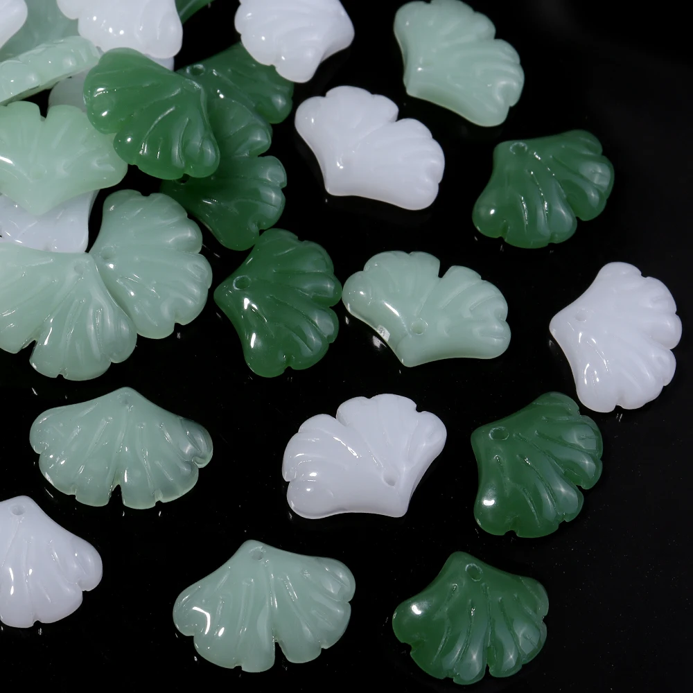 30pcs Glass Leaf Beads for DIY Jewellery Making
