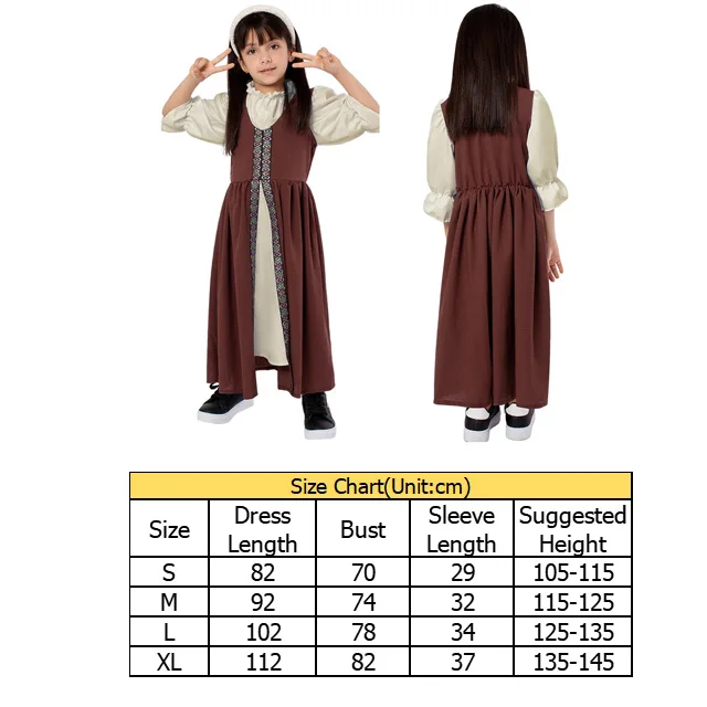 inlzdz Enfant Fille Robe Médiévale Renaissance Costume Princesse Grèce Déguisement Halloween Carnaval Longue Robe Lacets Soirée Mariage 5-16 Ans A