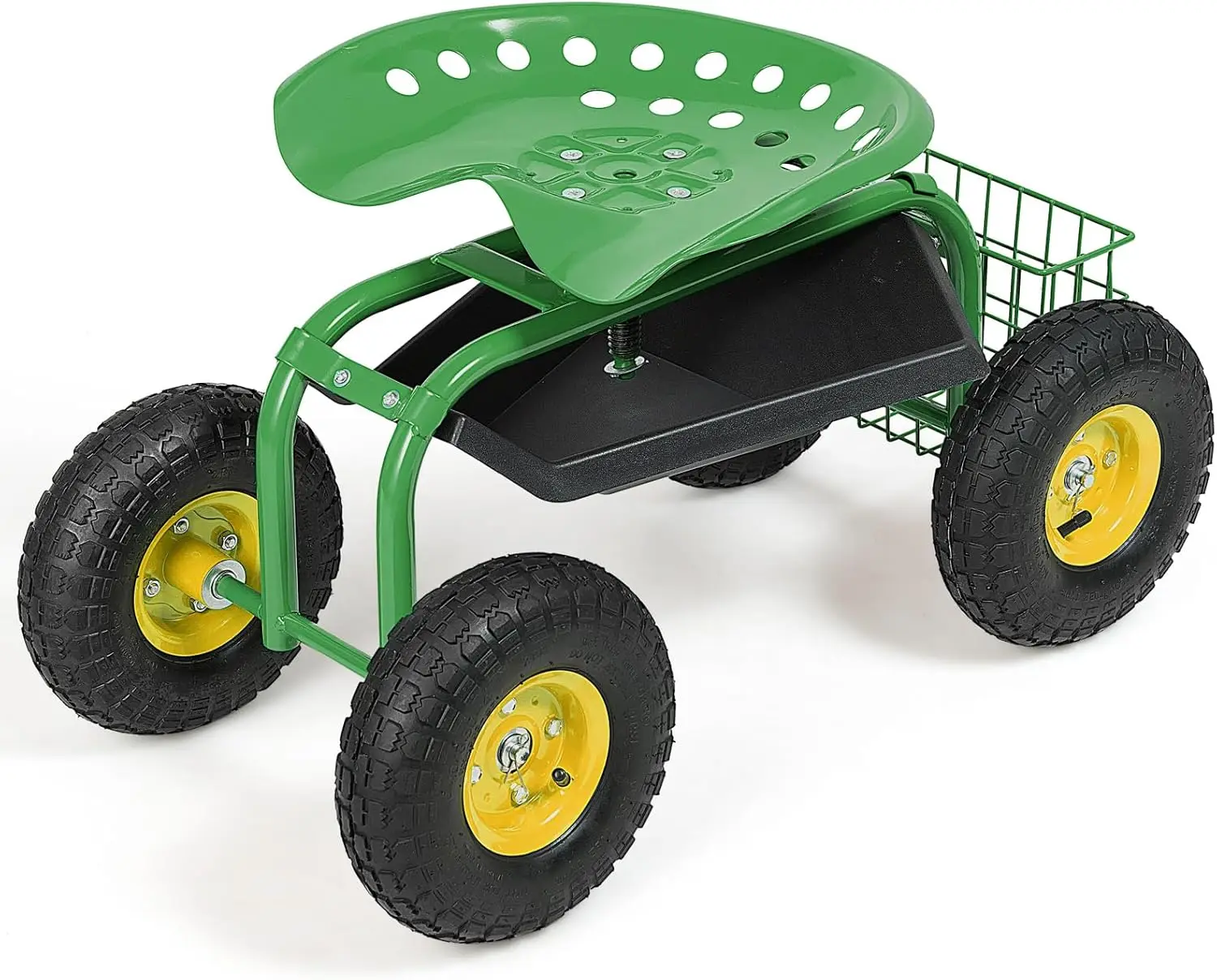 

Garden Rolling Cart with Swivel Seat, Tool Tray, Basket for Lawn Yard Patio Heavy Duty Outdoor Wagon Scooter