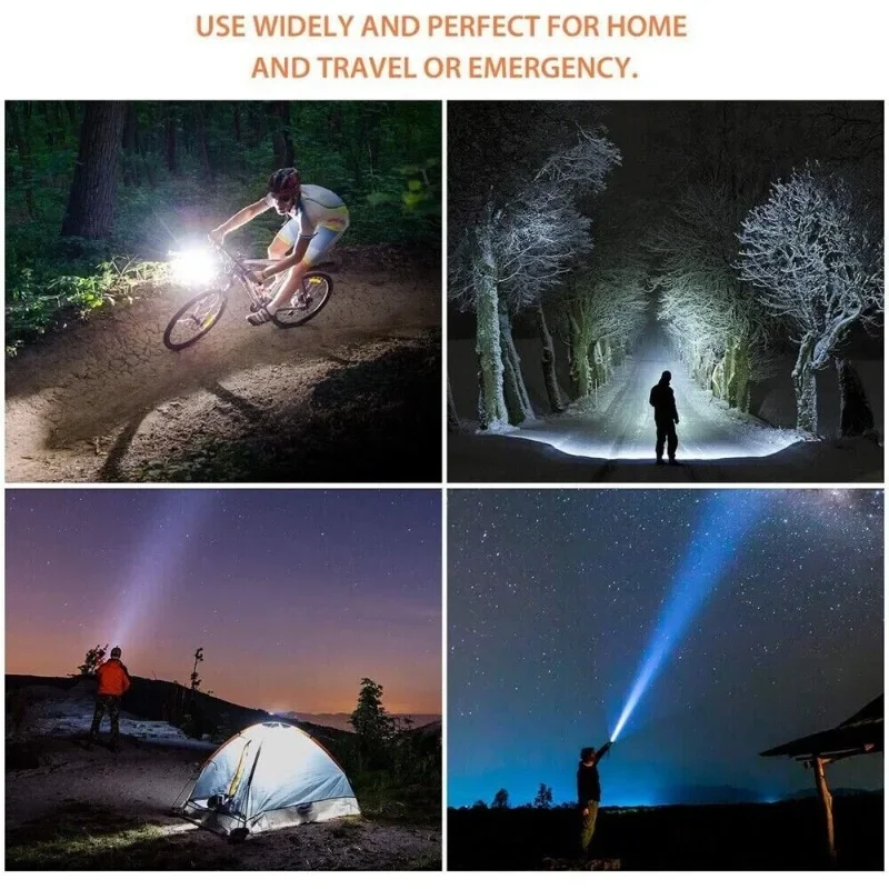 Rechargeable 800Lm LED Flashlight Tactical Super Bright Torch Zoomable 5 Modes Lantern Waterproof Emergency Use Camping Lamp