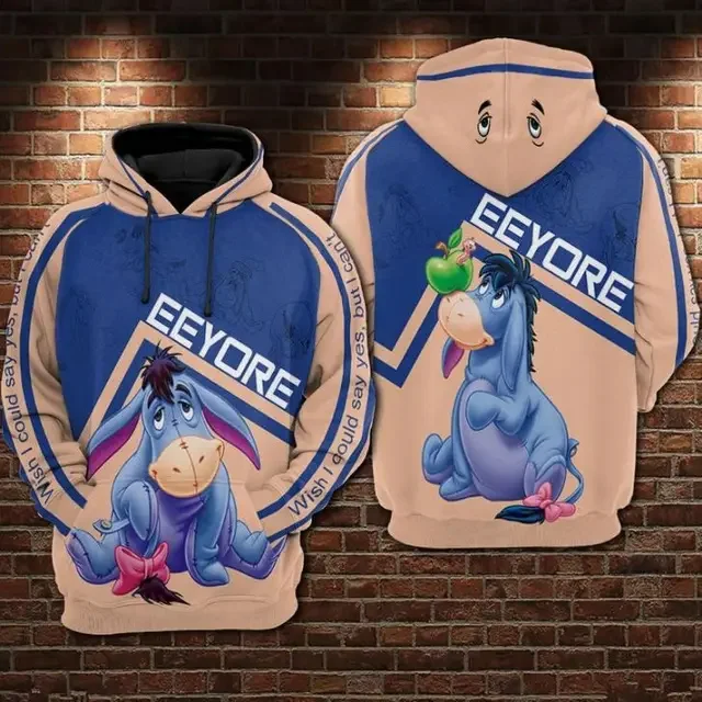 2025 Disney Eeyore Winnie the Pooh Unisex Cartoon 3d Hoodies for Men and Women Fashion Vintage 3d Zipper Hoodies Customized Name