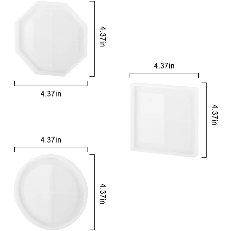 مجموعة قوالب كوستر من السيليكون، قالب راتنجات الإيبوكسي الراتنج، يستخدم لصنع الوقايات، 3 أنماط (دائرية، مربعة، مثمنة)