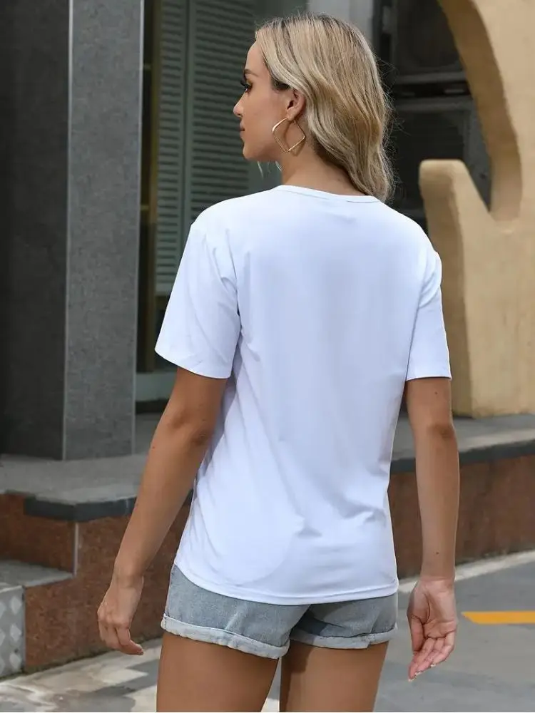 Casual Short Sleeve T-Shirt For Spring & Summer Letter Print Crew Neck Cotton T Shirt 2024 Comfort Tee Tops Women's Clothing