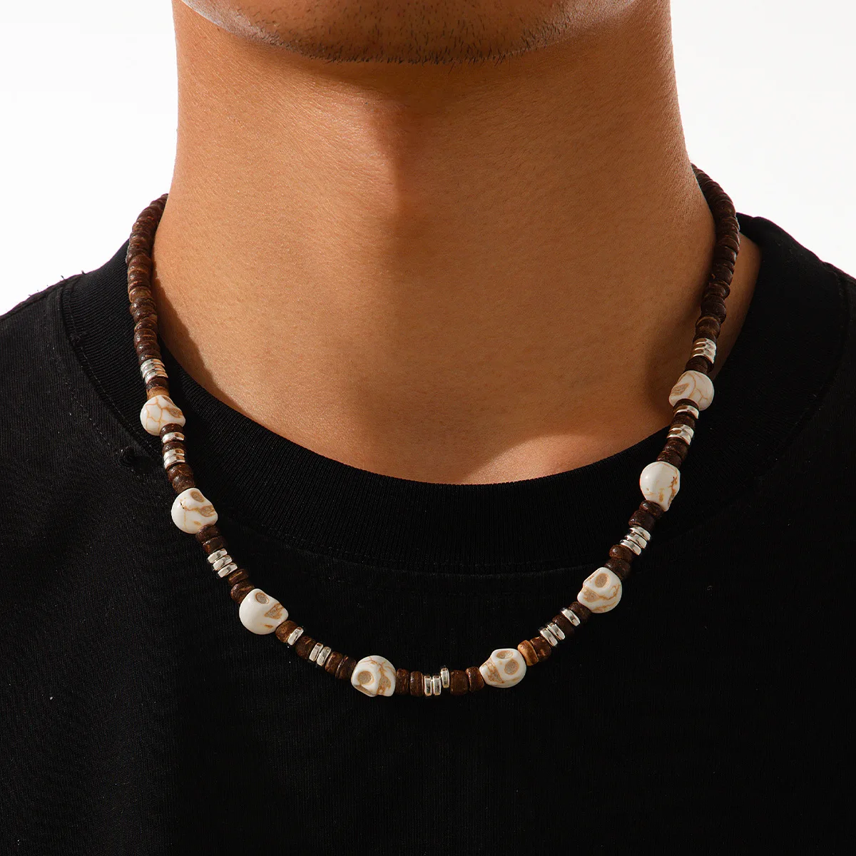 Herren Hip-Hop Totenkopf Handgefertigte Perlenkette Retro Freunde Holzperlen-Schmuck Mode-Accessoires Modische Geschenke – Detail 1
