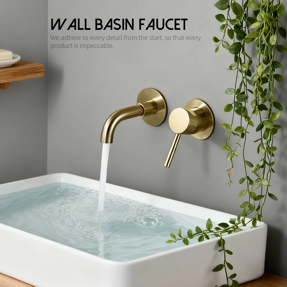 Bagnolux Wire Drawing Gold Concealed Basin Bathroom Faucet Brass Round Hole Water Outlet  Bathroom Hotel Decoration Faucet view 2