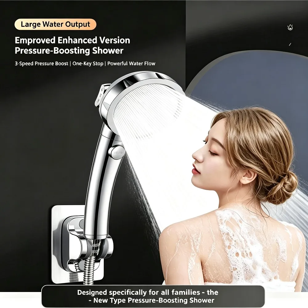 1 Pc 360 Degree Swivel Shower Head - High Pressure Handheld with Multiple Spray Settings Anti-Limescale Durable Water Saving