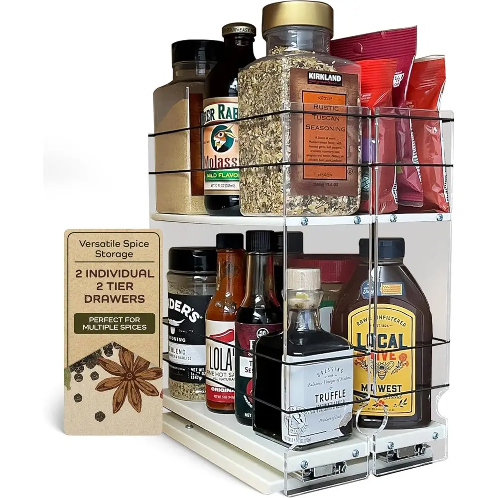 

Large Pullout Sliding 2-Tier Spice Rack Organizer - Premium Rolling Seasoning Holder with Hidden Pantry Storage - Made in USA (6