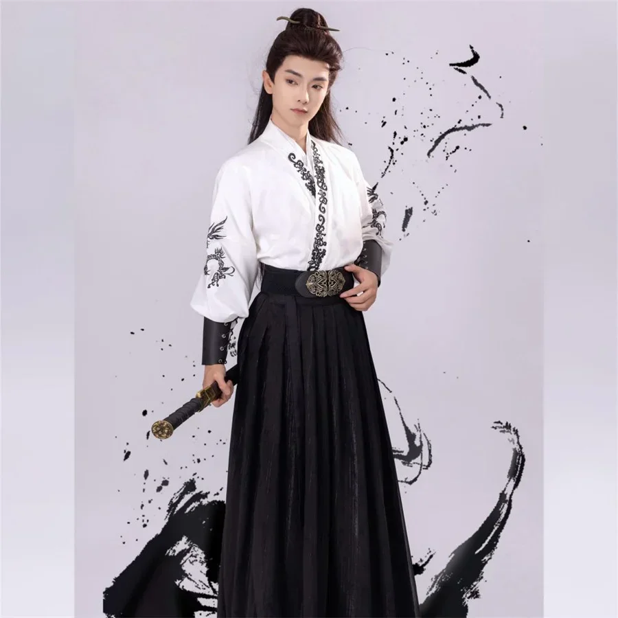 

2025Halloween Adel Cosplay Kostuum voor Mannen Oversized Chinese Traditionele Kleding Vintage wit Zwart Wuxia Hanfu Outfit voor