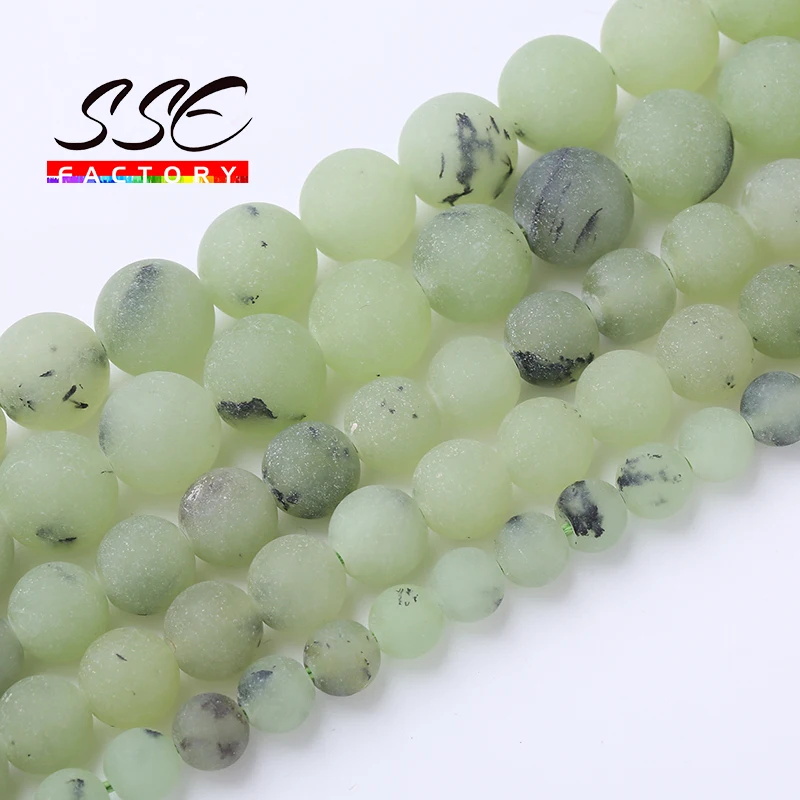 Dull Polish Matte Green Prehnites Jades Stone Beads Round Beads For Jewelry Making DIY Bracelets Accessories 4 6 8 10 12mm 15
