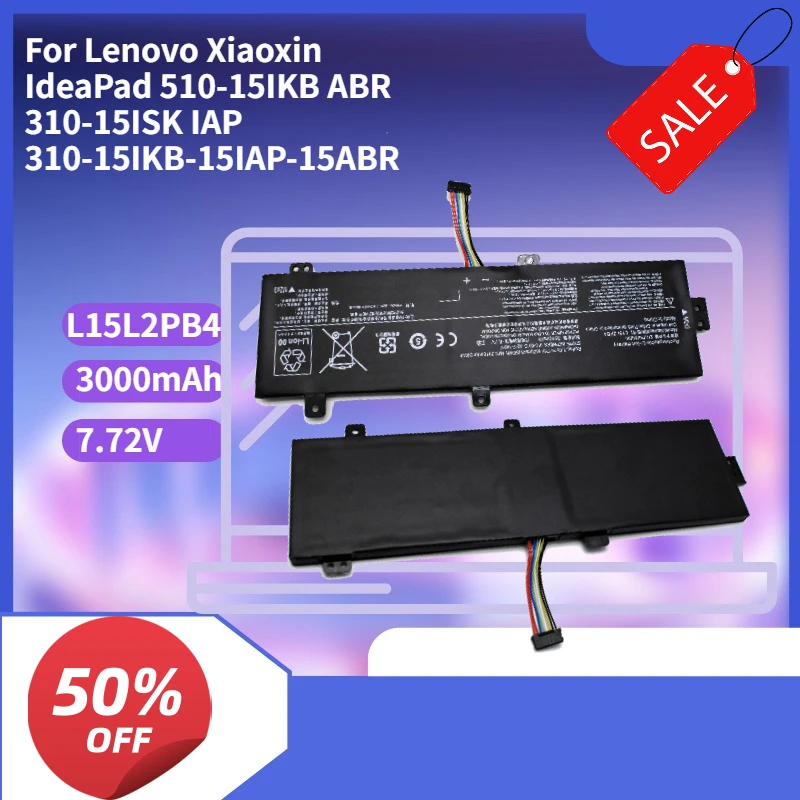 

3910mAh 7.72V Suitable for Lenovo Xiaoxin IdeaPad 510-15IKB ABR 310-15ISK IAP 310-15IKB-15IAP-15ABR L15L2PB4 laptop battery