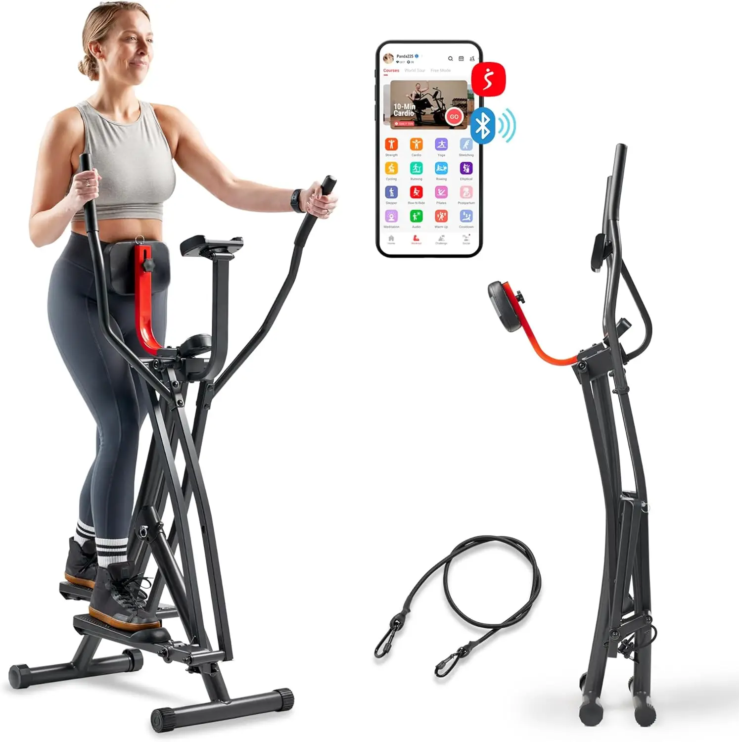 Foldable Air Walk Elliptical Trainer with Bluetooth App, Adjustable Resistance for Home Cardio Exercise