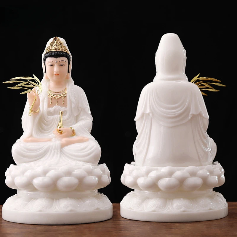 1pc Resin Lotus Sitting Guanyin Buddha Statue Ornament Feng Shui Accessories Living Room Sacrificial Supplies Temple Ornaments